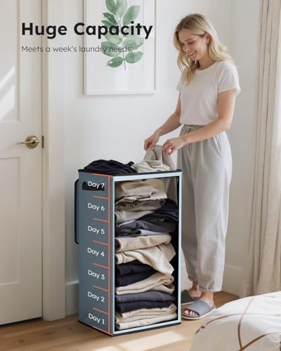 SOLEDI Laundry Hamper with Lid 100L Large & Tall Collapsible Laundry Basket, Clothes Hamper with Bag Removable Easy to Carry, Dirty Hampers for Bedroom, Bathroom, Dorm, College, Blue Grey - color: Bluish-Grey, size: 100L