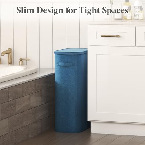 Lifewit Slim Laundry Basket with Lid, Narrow Large Laundry Hamper with Plastic Handles and Removable Bag, Tall Foldable Dirty Clothes Hampers for Laundry Room, Bedroom, Bathroom, Dorm, 65L Dark Blue - color: Dark Blue, size: 65L