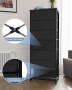 Crestlive Products Tall Dresser, 7-Drawer Fabric Storage Tower, Chests of Drawers - Vertical Organizer Unit for Bedroom, Hallway, Entryway, Nursery, Closets - Steel Frame, Wood Top & Handles (Black) - color: Black, style: Narrow-7 Drawers