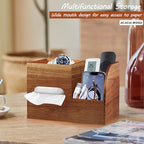 BIBELUN Wood Tissue Box Cover Square with Tray and Remote Holder,Multifunctional Tissues Cube Box Organizer/Shelf/Rack,Napkin Storage Box for Bathroom,Vanity Countertop,Nightstand,Office,Home Decor