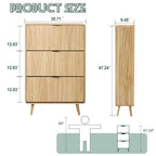 FurSch Fluted 47 Inch Tall Shoe Cabinet with 3 Flip Drawers, Narrow Hidden Shoe Storage Organizer Rack for Entryway Hallway (All Natural) - color: All Natural