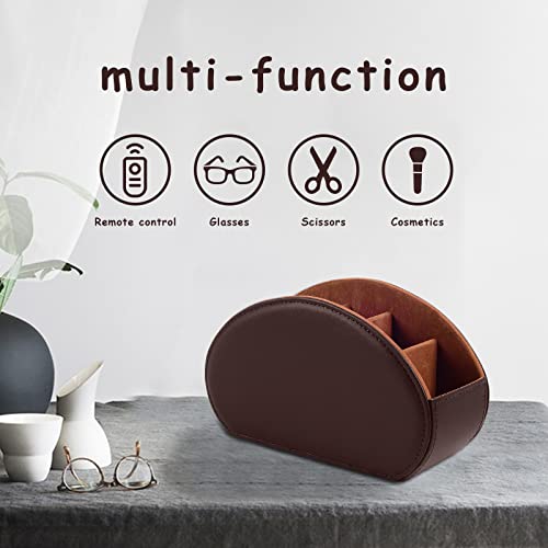 Tv Remote Holder Tray with 5 Compartment,PU Leather Remote Control Holder/Caddy,Placed Media Remote Storage Box/Glasses/Makeup Brush/Office Products/Desktop Organizers Nightstand Decoration (Brown) - color: Brown