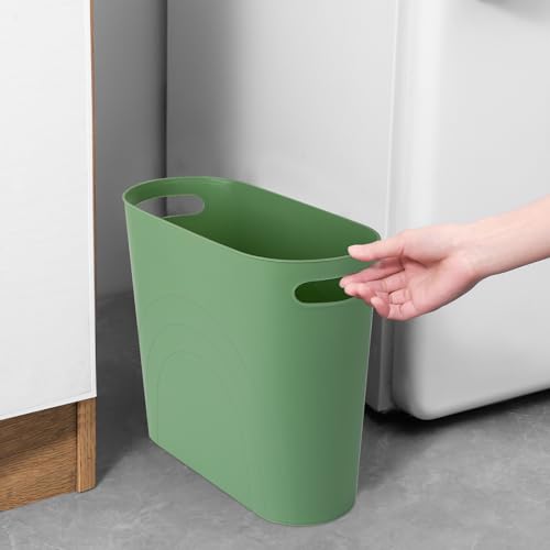 rejomiik Small Trash Can, 3.5 Gallon Slim Garbage Can Plastic Waste Basket with Handles Container Bin for Narrow Spaces Bathroom, Bedroom, Kitchen, Office at Home, Green - color: Green, size: 1 pack