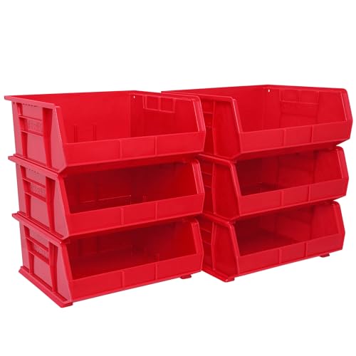 Akro-Mils 30250 AkroBins Plastic Storage Bins, Space-Saving Stackable Bins for Garage, Pantry, Craft Organization, 15" x 16" x 7", Red, 6-Pack - color: Red
