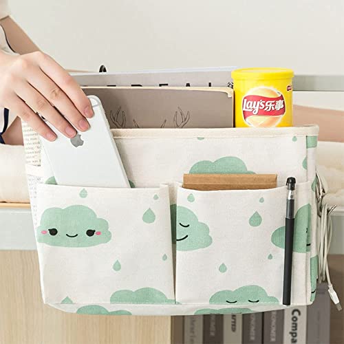 Bedside Caddy Hanging Organizer,Canvas Bag Pockets Basket Multifunction Bedside Organizer for Bunk College Dorm Bed Rails with Magazine Books Phone Cable Tablet Water Bottle,Blue Clouds - color: Blue Clouds