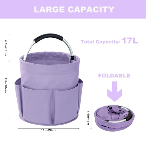 Cleaning Caddy with Handle, 17L Foldable Cleaning Supplies Organizer, Portable Storage Basket, Cleaning Supply Caddy, Multifunctional Cleaning Bucket Bag for Garden, Home, Kitchen (Purple) - color: Purple