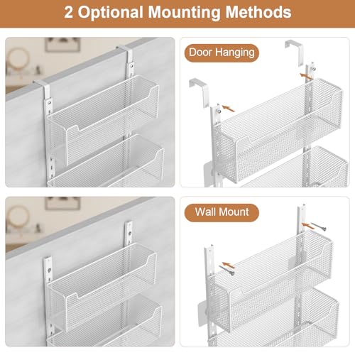 VyGrow Over The Door Organizer, 8-tier Metal Door Organizer Hanging with Adjustable Baskets, Behind The Door Storage for Bedroom Closet Bathroom Pantry Cabinet Kitchen, White - color: White, size: 8-Tier