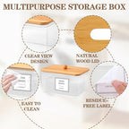 Dryer Sheet Holder - Clear Dryer Sheets Container with Bamboo Lid, 16 Labels and Scoops for Laundry Room Organization and Storage Dryer Sheet, Balls, Clothespins, Pods
