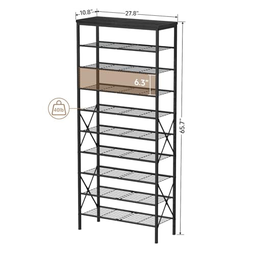 10 Tiers Shoe Storage Organizer, Large Capacity Shoe Shelf Holds 32 Pairs of Shoes,Black - color: Black, size: 27.8" x 10.8" x 65.7"