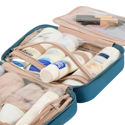 NISHEL Travel Toiletry Bag for Women, Makeup Essentials Organizer, Hanging Case for Accessories, Cosmetics, Medium Size, Lake-Blue - color: Lake-Blue, size: Medium