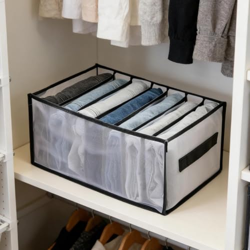 7 Grid Drawer Organizer Clothes Storage Box with Handle Large Capacity Fabric Dresser Organizer for Jeans Shirts Closet Use - color: 7 Grid Black