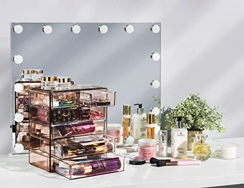 Sorbus Acrylic Makeup Organizer Set, 6-Drawer Vanity & Countertop Cosmetic Storage with Small & Wide Drawers, Bronze Glow Makeup Storage for Brushes, Lipsticks, Jewelry, Holiday Gift for Women & Teens - color: Bronze Glow, style: 4 Large, 2 Small Drawers