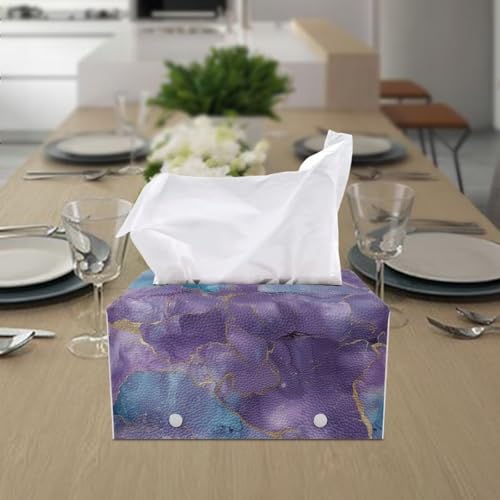 Tissue Box Holder,PU Leather Rectangular Tissue Box Abstract Flower Waterproof Tissue Cover Tissue Box Cover Decorative Tissue Box Organizer Purple Marble - color: Purple Marble