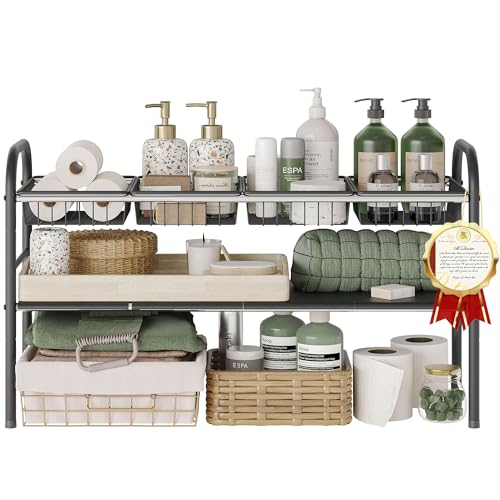 NETEL Under Sink Organizers and Storage, 2 Tier Expandable Under Cabinet Organizer Shelf with 4 Baskets and 4 Panels, Expandable Shelf for Cupboard, Kitchen, Bathroom, Shoe Storage Rack - size: 4 Panels and 4 Baskets