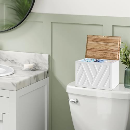 Tampon Holder for Bathroom Decor, Feminine Product Organizer with Lid, Shark Week Tampon Storage, Wood Pad and Tampon Organizer for Toilet Organizer, Bathroom Accessories Box for Girl Stuff - color: 1Pcs-White