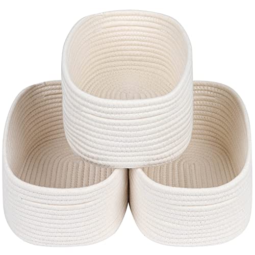 CubesLand Off White Small Storage Baskets for Shelves, Closet Organization Storage Bins Empty Gift Basket Baby Nursery Woven Baskets for Organizing, Rectangular Clothes Closet Shelves Baskets 3 Packs - color: Off White, size: 3pcs-Small Basket