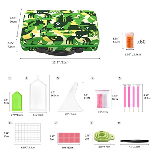 ARTDOT 60 Slots Storage Container for Diamond Art Kits for Adults,Portable Diamond Painting Storage Box with Accessories and Tools - color: Green, size: Medium