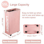 VOCOSTE Laundry Basket With Wheels, 27" Tall Rolling Laundry Basket, 55L Slim Laundry Hamper on Wheels, Narrow Laundry Hamper for Closet, Clothes Hamper with Handle for Corner Dorm, Pink