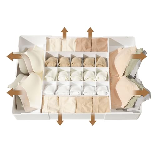 Adjustable Drawer Organizer – 19-Grid Divider for Socks, Bras & Panties, Closet Storage Box for Underwear & Dresser Drawers (15+4) - style: 15+4