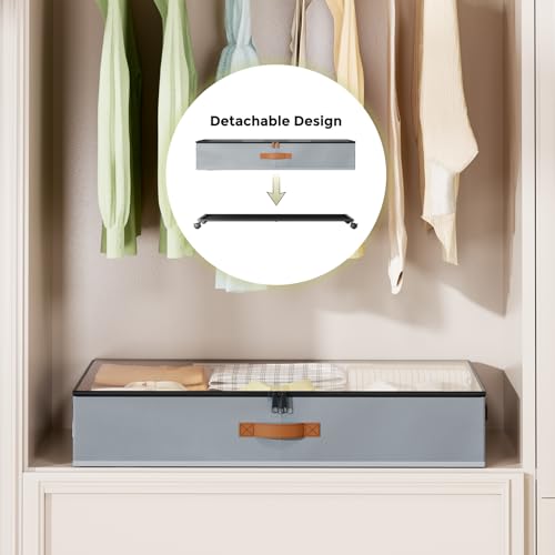 LAMU Under Bed Storage with Wheels, 2 Pack Under Bed Storage Containers with Clear Lids & Label, Rolling Under Bed Drawers for Clothes, Shoes, Blankets, Grey - color: Grey