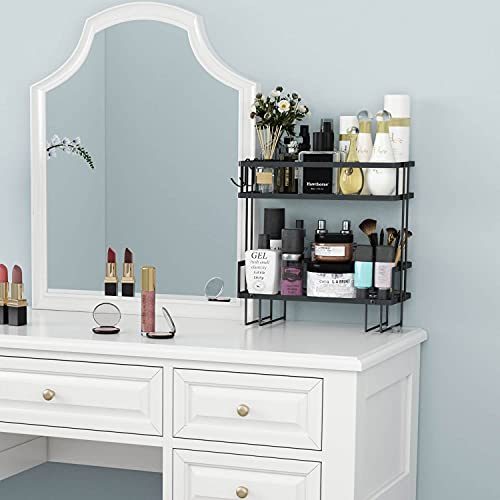 Godboat Bathroom Organizers, 2-Tier Over Toilet Storage, Floating Shelves with 2 Hooks & Paper Holder, Wall Mounted Shelf Furniture, Cool Accessories & Decor, Gifts for Women, Mothers Day (Black) - color: Black, size: 2-Tier