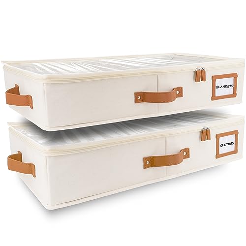 HOMELUX THEORY 2pc Under Bed Storage Containers, Bedroom Under the Bed Drawer Storage Organizer with Bins and Lids, Large Underbed Clothes Storage Box Ideal for Blanket, Fabric, & Shoes (Ivory) - color: 1. Ivory, size: Large (2pc)