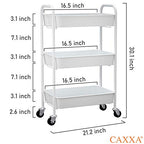 CAXXA 3-Tier Rolling Metal Storage Organizer - Mobile Utility Cart Kitchen Cart with Caster Wheels, White - color: White