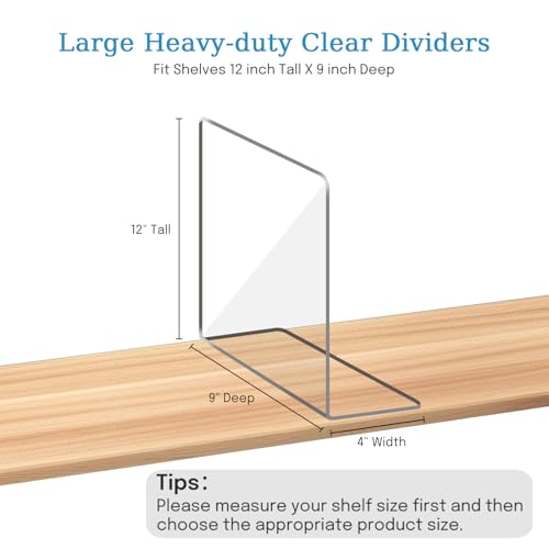 OKPOW Shelf Dividers Closet Organizer - 12" Tall X 9" Deep Acrylic Clear Sturdy Separate for Clothes Purse - Adjustable Space Saver Easy Install for Home Organization Enthusiasts 12 Pack - color: 12 Pack, size: 12" Tall X 9" Deep