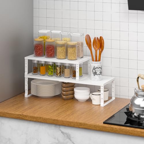 Metal Stackable Expandable Storage Rack, Adjustable Under Sink Shelf & Countertop Space Saving, Heavy-Duty Pantry Storage, Suitable for Kitchens, RV, Bathrooms, Workshops or Offices - color: 3packs/Large/White, size: Large