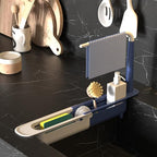 Telescopic Sink Storage Rack with 2 Sponge - Sink Caddy Sponge Holder for kitchen sink(Blue) - color: Blue