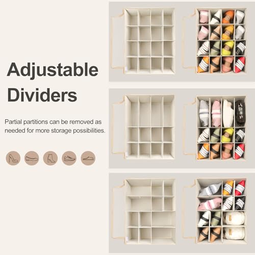 TOPIA HOME Shoe Organizer for Closet, Foldable Shoe Box with Adjustable Dividers and Clear Cover, Space Saving Shoe Storage Organizer Cabinet with Reinforced Handles, Fits 16 Pairs TP09J - color: Jute, size: Large(20.87''L x 16.54''W x 13.5''H)