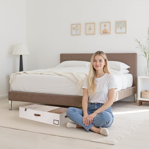 StorageWorks Under Bed Storage Containers with Handles and Label Holder, 2 Pack Ultra-thick Fabric Underbed Bins, Closet Organizer for Clothes, Blankets, Sweater - color: Beige, size: Medium-without Wheels