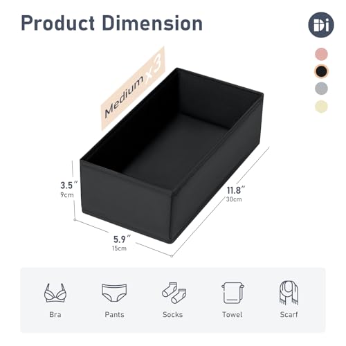 DIMJ Drawer Organizer - Small Clothes Organizer Set of 3, Drawer Dividers for Baby Clothes, Underwear, Socks, Bra, Belt, Tie - Black - color: Black, size: Set of 3