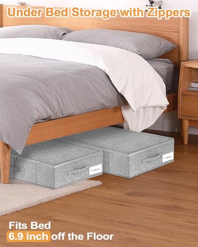 Under Bed Storage, 2 Pack Underbed Storage Container Bags With Lid, Foldable Sturdy Clothes Storage Drawer Organizer W/ 3 Handles, Ultra Thick Fabric Blanket Shoe Storage Box, 30x15x6.7inch, Grey - color: Gray-2pcs, size: 6.7 inch Tall