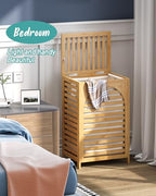 Laundry Hamper, 22.5 Gallon (85L) Bamboo Wood Clothes Laundry Basket with Lid and Handles, Removable Liner (Natural, Large) - color: Natural, size: Large