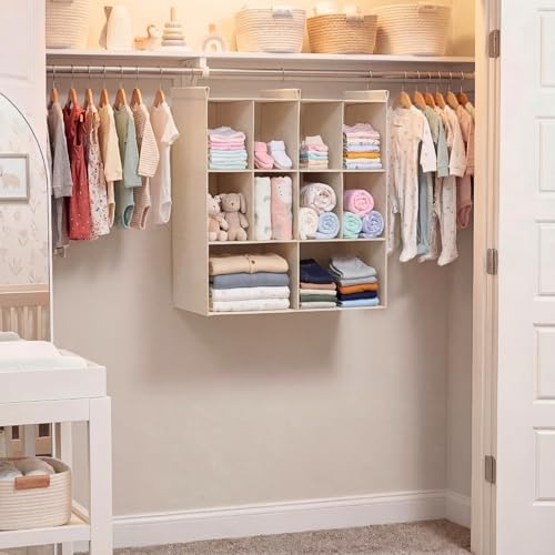 Ofiray-home 3 Tier Hanging Closet Organizer, 10 Compartments Sweater Organizer for Closet with 3 Sturdy Hooks, Closet Organizers and Storage, Wardrobe, Rv, Garment Rack, Beige - color: Beige, size: 3-Tier