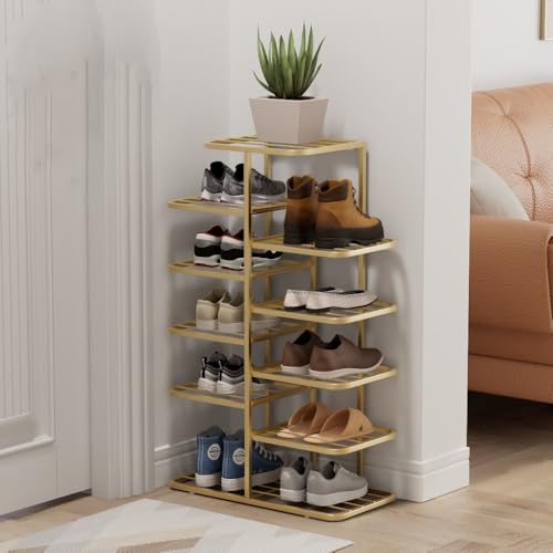 Simcat Shoe Rack Sturdy Metal Shoe Rack Organizer for Closet Entryway Garage Vertical Narrow Shoe Rack Shoe Stand Shoe Shelf (6 Tiers - Champagne Gold) - style: 6 Tiers Champagne Gold