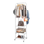 SUOERNUO Clothes Rack With Wheels and 3-Tier Metal Shelves,Clothing Rack For Hanging Clothes With 4 Hooks,Garment Rack Wardrobe Organizer for Small Space,Black (white, 16.54 * 18.23 * 72.05) - color: white