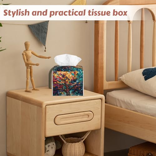 2 Pcs Tree of Life Tissue Box Cover Leather Tissue Box Holder Square Facial Paper Organizer Dispenser for Bedroom Dresser Night Stand Office Desk - color: Tree of Life