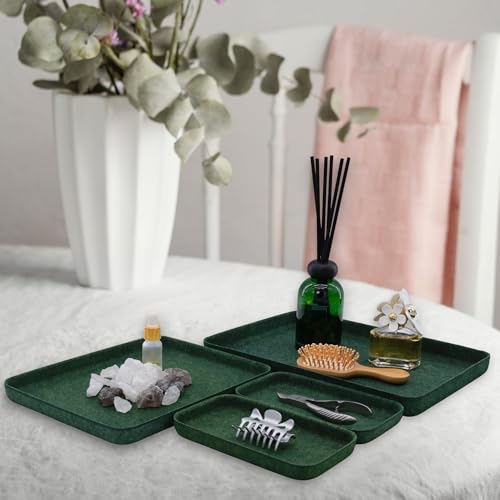 Welaxy EDC Catchall Desk Organizer felt DND dice rolling tray stylish nightstand multitray Entryway Bedside Caddy for Keys Phone Wallet Watch Glasses Pens Office minimalist 4-piece (Forest Green) - color: Forest Green
