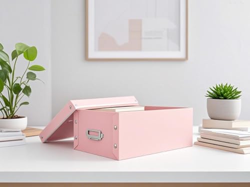 XUCHUN Storage Box with Lid 3 Pack, Collapsible Plastic Storage Bins with Lids, Stackable Foldable Keepsake Box for Photos Office Bedroom, 3 Sizes - Pink - color: Pink