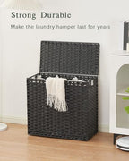 SETVSON Laundry Hamper with Lid Laundry Basket 132 L (35 Gal) Wicker Clothes Hamper, Handwoven Rattan Hamper with Handles and 4 Removable Liner Bags, 6 Mesh Bags for Laundry Bedroom Black - color: Black, size: 35.0 Gal