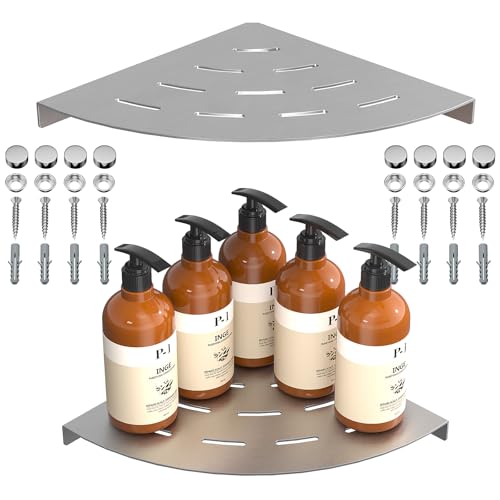 2 Pack Corner Shower Shelves Load Capacity 40 lbs 304 Stainless Steel Shower Corner Shelf Will not Rust 8in Shower Shelf for Inside Shower Brushed Nickel Drilling Installation - color: Brushed Nickel