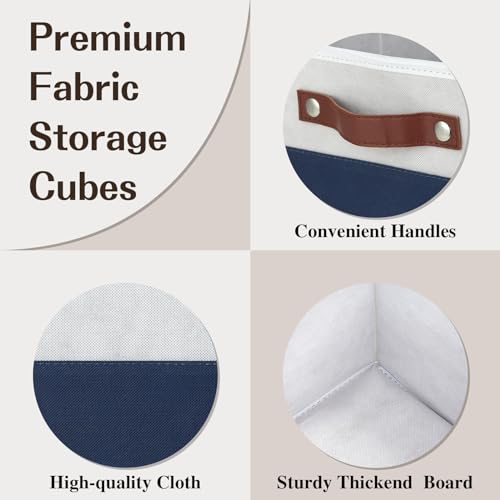 Temary Cube Storage Bins 4Pack Foldable Cube Baskets for Clothes Shelf Storage Basket with Handles, Storage Box Fabric Storage Organizer Bins for Home (White&Blue, 13x15x13 Inch) - color: White&Blue, size: 13x15x13