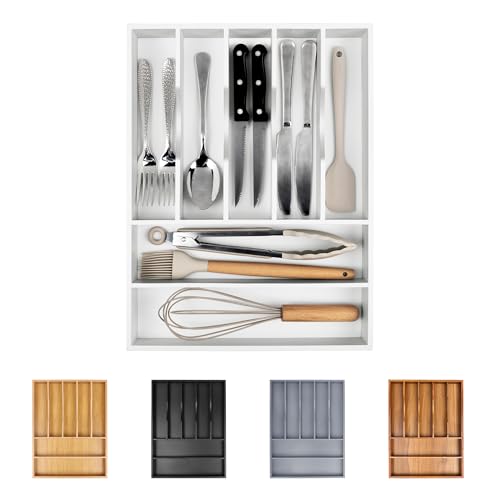 Kitchen Silverware Drawer Organizer and Storage Deep Cookware Utensil Cutlery Rack Office Drawer Organizer Tray Amazon Basics Kitchen Home Gadgets Rv Storage Solutions Wedding Registry Must Haves 2025 - color: White, size: 7 Slots