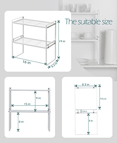 Shantton 2Pack Cabinet Shelf Organizer Storage Rack Space Saving for Kitchen Counter Pantry Bathroom Cupboard Under Sink Office Table Steel Stackable Rust Resistant Heavy Duty Nonslip 16” White - Tall - color: White, size: L16" W8.3" H9.5"