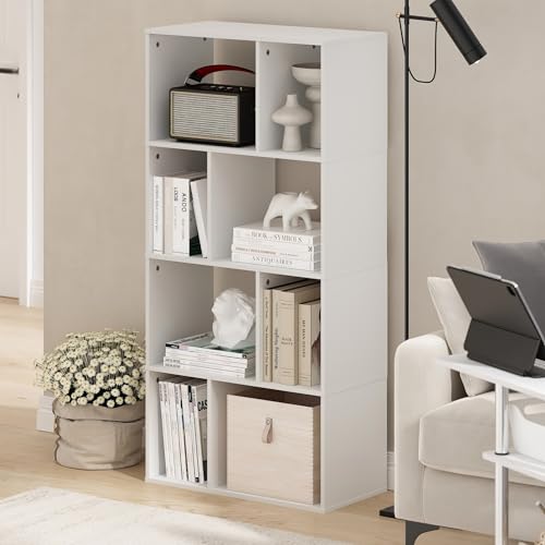 Furinno DALY Book Shelf, 8-Cube Bookshelf, Cube Storage Organizer Bookcase with Irregular Compartments, 11.7 x 23.6 x 49, for Living Room, Bedroom, Home Office, White - color: White, size: Irregular, 8-Cube