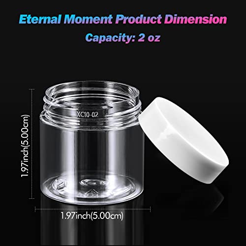 50 Pack 2 OZ Plastic Jars Round Clear Cosmetic Container Jar with White Lids, Eternal Moment Plastic Slime Jars for Lotion, Cream, Ointments, Makeup, Eye shadow, Rhinestone, Samples, Travel Storage - color: White Lid, size: 2 Ounce
