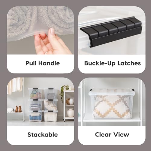 IRIS USA 40 Qt Stackable Plastic Storage Bins with Lids, 4 Pack - BPA-Free, Made in USA - See-Through Organizing Solution, Latches, Durable Nestable Containers, Secure Pull Handle - Clear - color: Clear, size: 40 Qt, style: 4 Pack
