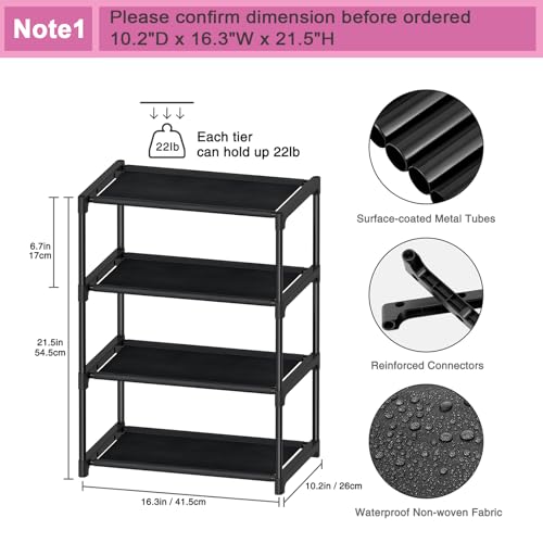 Autonomier 4 Tier Extra Small Shoe Rack (16.3" Wide), Narrow Stackable Kids Toddler Adult Shoe Storage Organizer Shelf for Closet Floor Entryway Bedroom, Space Saver Shoe Rack Organization Shelves